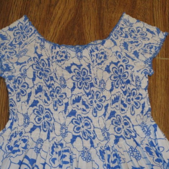 Bundle 3 for $15 - Smocked Hawaiian Dress - Blue and White Floral Print - Picture 2 of 4